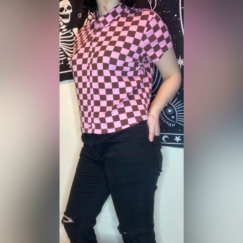 Checkered large collar tee